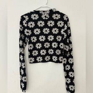 Billabong Women's Daisy Days Black Cropped Bodycon Long Sleeve Top Size L